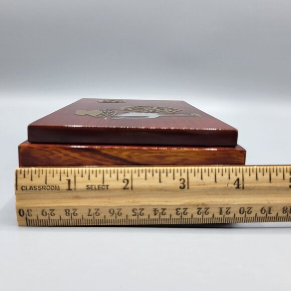 Vintage Asian Decorative Wooden Trinket Box Metal Inlays with Lid - Picture 10 of 16